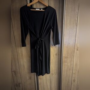 Black Wrap Sheath Dress with Tie Front
